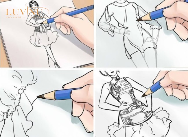 Cách vẽ minh họa mỹ nhân cổ trang bằng bút vẽ kỹ thuật và chì màu